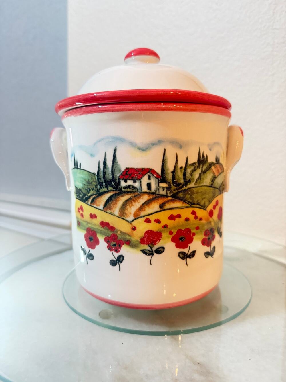 Ceramica Toscana Italian Ceramic Cookie Jar Tuscan Poppies Maestri Artigiani
